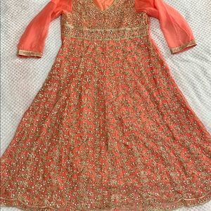Indian/Pakistani 3 piece peach maxi dress
